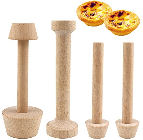 DOERDO DD 4 PCS Wooden Tart Tamper | Double-Side, Egg Tarts Tamper, Pastry Tools, For Mini Egg Tart Cheesecakes Dessert Baking