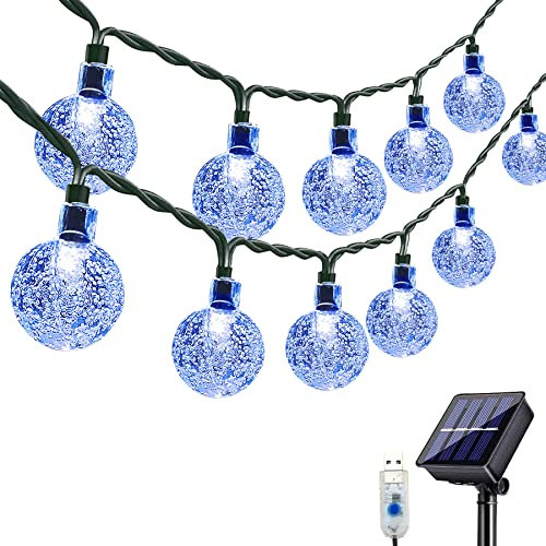Bollengold Solar Lights Outdoor Garden, 26FT 60LED Solar/USB Powered Fairy Lights with 8 Modes, IP65 Waterproof Solar String Lights for Garden, Yards, Patio, Tree, Party, Festival Decoration (Blue)