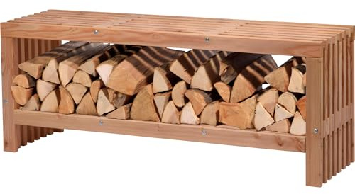 dobar® Green Label Freja 29109FSCe Banc de Jardin avec Compartiment à bûches de cheminée - Banc Moderne avec Espace de Rangement - Bois de Douglas Robuste avec Vernis de Protection - Banc en Bois