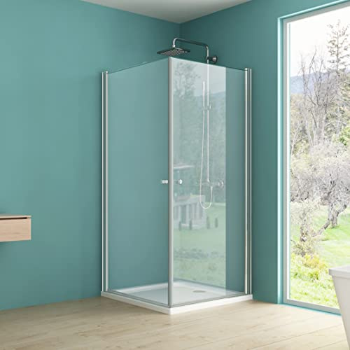 IMPTS Duschkabine 80X80 Eckeinstieg, Doppelt Schwingtür Nische Duschtür Pendeltür Duschabtrennung 6mm ESG Glas Duschwand Hohe 185 cm OHNE Duschwand und Ablaufgarnitur