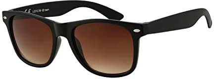 La Optica B.L.M. Sonnenbrille Herren Retro Verlaufsglas UV 400 CAT 3 CE Damen Nerd Sport - Matt Schwarz (Gläser: Braun Gradient)