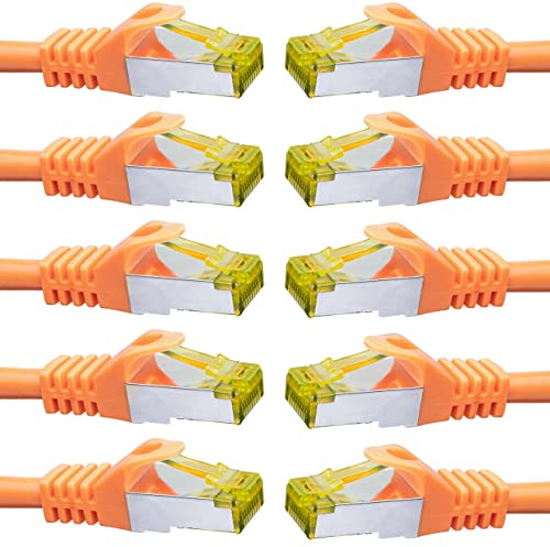 BIGtec LAN Kabel 10 Stück 3m Netzwerkkabel CAT7 Ethernet Internet Patchkabel CAT.7 orange Gigabit doppelt geschirmt Netzwerke Router Switch 2 x Stecker RJ45 kompatibel zu CAT.5 CAT.6 CAT.6a CAT.8