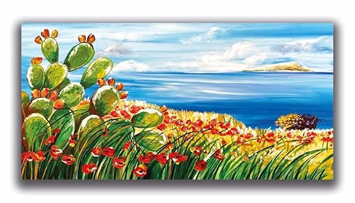 DIAMOND HOME Dipinto a Mano Acrilico su Tela con Telaio d'Abete - Quadro Materico Rettangolare con Dettagli in Rilievo - Made in Italy da Pittori Specializzati (50x100) ISOLA-50x100