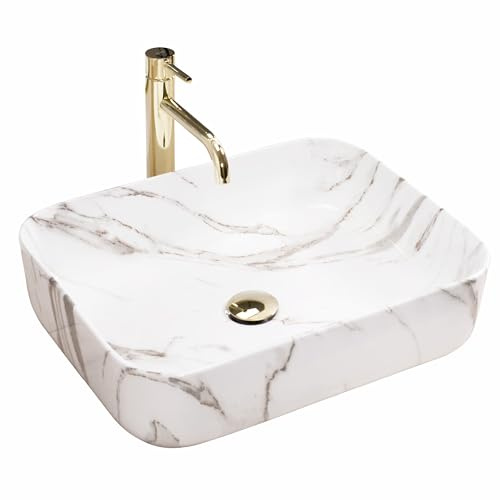 Rea REA-U4100 Bathroom Sink Made of creamic Demi Shiny Aiax-Stone imitation-REA-U4100, White Imitation Marble