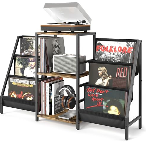 Record Player Stand with Vinyl Storage, Record Player Table with Vinyl Record Storage Up to 280 Albums, Turnta ble Stand with Record Holder Display Shelf, Record Cabinet for Media Stereo Audio