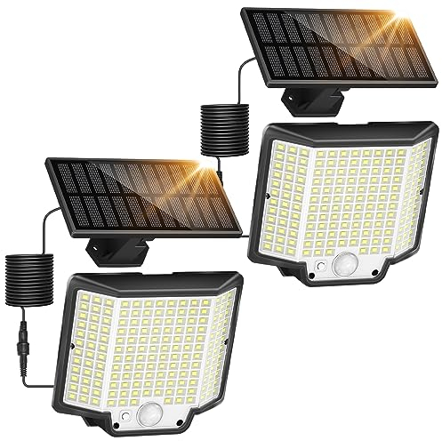 Solarlampen für Außen mit Bewegungsmelder - Solarleuchten Aussen 155 LED Solar Strahler Aussenleuchte Solarstrahler Draußen Solarlichter IP65 Wasserdichte Wandleuchte für Garten 2 Stücke