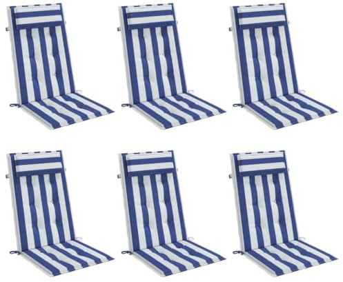 vidaXL Hochlehner Auflage 6 STK., Sitzkissen für Gartenmöbel Hocker Ottomanen, Wasserabweisendes Sitzpolster, Sitzauflage Stuhlauflage, Blau Weiß Gestreift Oxford Gewebe