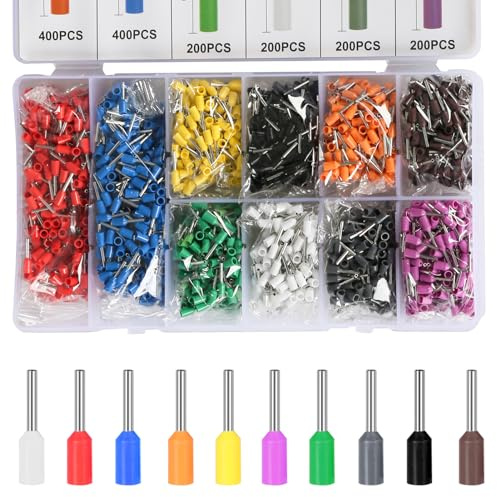 Jadeshay Puntalini Elettrici a Crimpare,2400 Pezzi Terminali a Capicorda 0.5-6mm² Capicorda Elettrici a Crimpare,Terminali a Crimpare Doppi Entrata Terminali Isolati Connettori per Cavi Elettrici
