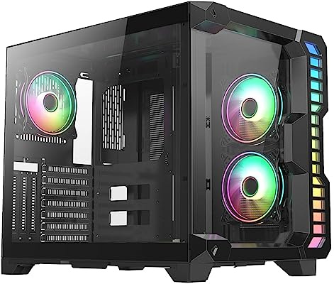 CiT Pro Android X Gaming Cube, ATX Mid-Tower - Dual Chamber Layout with Tempered Glass Front & Side Panels with 3 Infinity ARGB Fans Included | Black