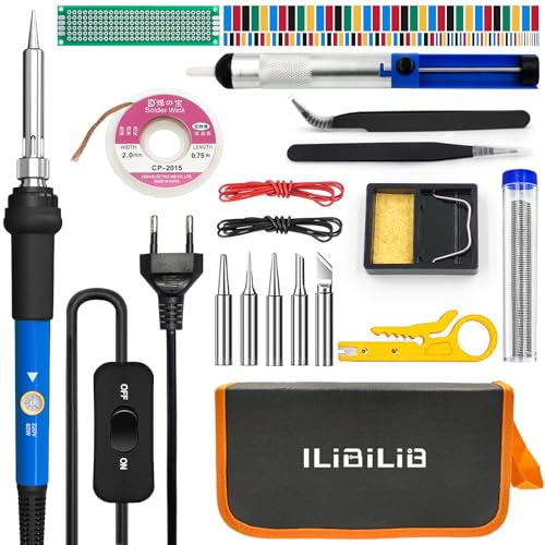 Lötkolben, ILIBILIB 60W Elektronisches Lötset Einstellbare Temperatur von 200-450°C mit Ein/Aus-Schalter zum Löten und Reparieren-220V