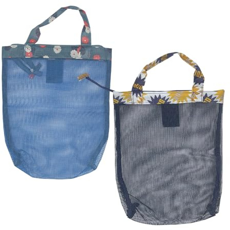 ONEBO 2 Stück Strand Aufbewahrungstasche,Mesh Beach-Einkaufstasche Tragbare,Reisen Aufbewahrungstasche,für Strand Picknick,Schwimmbad,Wäschesack,Familie Urlaub (26 * 24cm)