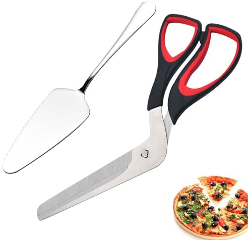 Pizzaschere Spülmaschinenfest und Flexibler Teigspachtel Pizza, Pizzaschneider mit Scharfer Edelstahlklinge in Lebensmittelqualität und Griff mit Weichem Griff, Multifunktionale Küchenschere, 27CM