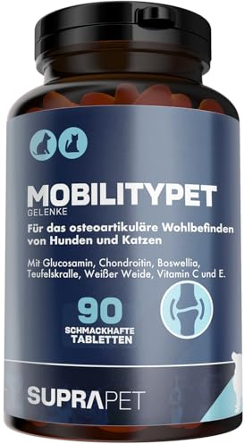 Suprapet MobilityPet Chiens et Chats - Soutien Os et Cartilage 90 comprimés - Aliment complémentaire Naturel avec Boswelia Glucosamine, Chondroïtine, MSM et Griffe du Diable, Vitamine C (90 COMPRIMÉS)