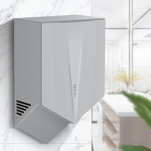 Asciugamani Elettrico, Asciugamani for WC, 1500 W Extra Silenzioso a Basso Rumore, Plug-in a Parete, Asciugamani Compatto Asciugamani Elettrico Automatico ad Alta velocità, Commerciale o Domestico,Gri