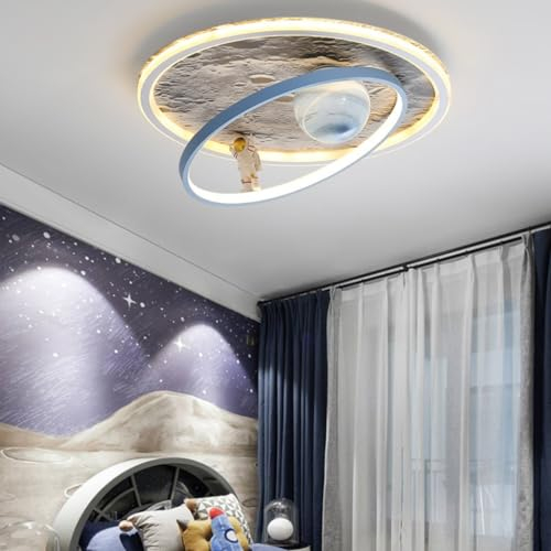 DHGIE LED Deckenleuchte Kinderzimmerlampe Deckenlampe Kindergarten Beleuchtung Schlafzimmer Decke 3000-6000K Stufenloses Dimmen Mit Fernbedienung Mit Nachtlichtfunktion (Color : Blau, Größe : 40CM)