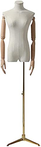 Schneiderpuppe Professionelle weibliche Schaufensterpuppe Torso Körper Schneiderpuppe mit Holzhänden und Stativständer (Gold b)