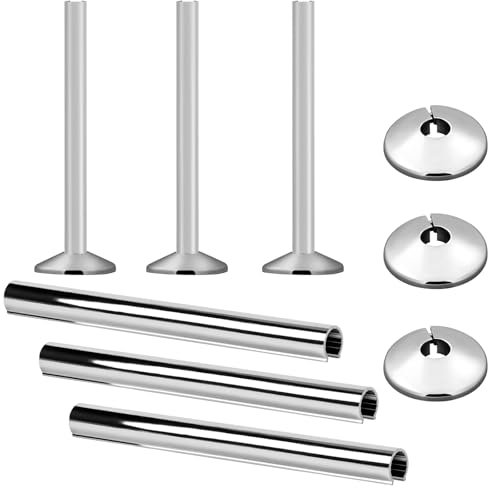 6PCS Radiator Pipe Covers and Pipe Collars Pipe Central Heating Clip On Covers 15mm x 200mm Silver Plated