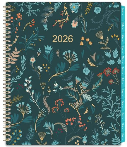 2026-2027 Monthly Planner - Planner 2026-207, Monthly Calendar 2026-207, Jul. 2026 - Dec. 2027, 9 x 11, 18 Month with Colourful Tabs & Pocket, Flexible Cover, Twin-Wire Binding, Thick Paper - Green