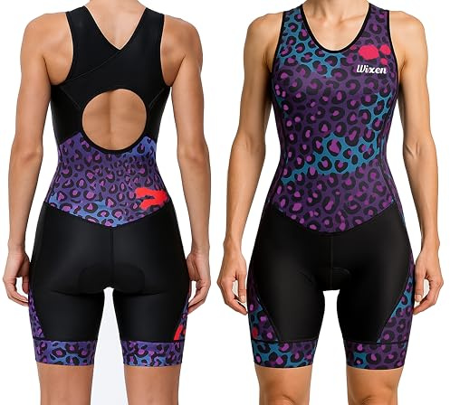 Wixen Women Race Back Hole Triathlon Suit Women Race Swim Bike Run Tri Suit Purple_Leopard_s