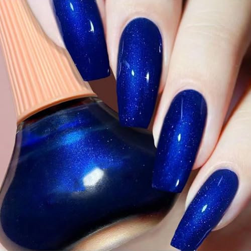 Glitter Quick Dry Nail Polish - Long Lasting Blue Varnish for Women & Girls, No Need Cure Paint for DIY Nail Art (Satin Blue 18#)