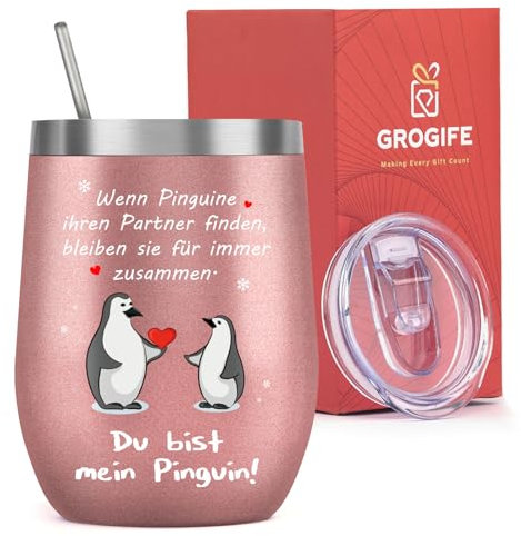 Weihnachten Pinguin Geschenk für Sie, Partner, Ich Liebe Dich Jahrestag Geschenke für Frauen, Hochzeitstag Geschenke für Paar, Ehefrau, Pärchen, Valentinsgeschenke Liebesgeschenke, Thermobecher 350ml