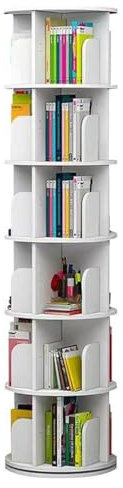 360° drehbares Bodenregal für Bücher, 5-stöckiges rundes weißes Drehregal für Wohnzimmer und Schlafzimmer, 46 x 190 cm