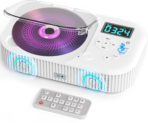 Greadio CD Player Tragbar mit Bluetooth 5.3, 2000mAh Wiederaufladbarer CD Spieler mit UKW Radio, CD-Player Kinder für Zuhause Auto mit Dual Lautsprecher/LCD Display/Fernbedienung/AUX/USB (weiß)