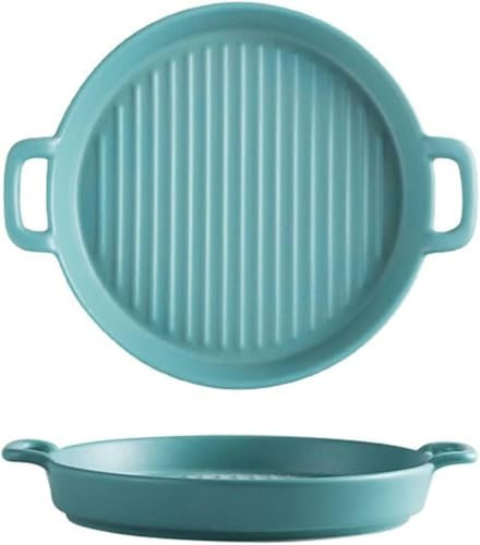 Piatto da cucina Vassoio in ceramica Rotondo binaurale Cibo occidentale Bistecca Pizza Ali di pollo Piatto Forno Piatto da pranzo 2 pezzi Cottura Bakeware (Color : Black, Size : Large)-S-Blue