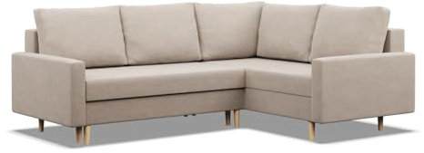 Mebligo - Ecksofa mit Schlaffunktion und Bettkasten Blank, Eckcouch mit Ottomane Rechts, Sofa L Form 223 x 172 x 88 cm, Couch Wohnzimmer, Ecke Sofa Wohnlandschaft, Schlafsofa - Beige