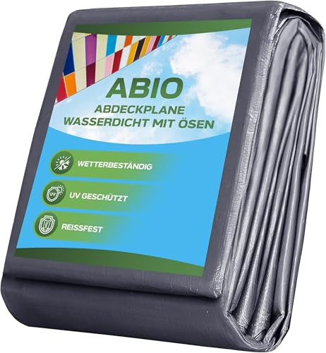 Abio Abdeckplane 3x4m Grau 110g/M² Wasserdicht Plane mit Ösen Tarp Abdeckplane Gewebeplane Schutzplane Zeltplane Bauplane Garten Holz Gartenmöbel Camping Grau 110g/M² 3x4m