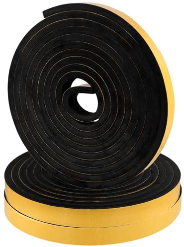 KEILEOHO 3 stycken skumgummi, självhäftande, 25 mm (B) x 10 mm (D) x 5 m (L), tätningstejp, självhäftande svart, skumtejp, skumtejp för dörr, fönster