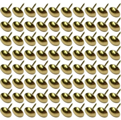 cyclingcolors 100x Chiodi a testa larga tondi chiodini puntine per tappezzeria 9mm oro dorato decorativo divano poltrona letto ristrutturazione sedia, finitura ottone