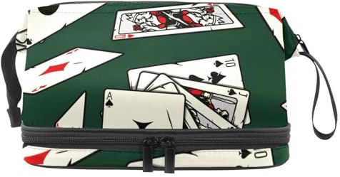 Flush of Spades Poker Cards Double Layer Cosmetic Bag for Women and Girls, Travel Toiletry Bag Makeup Handy Pouch Organiser Bag with Brush Compartment