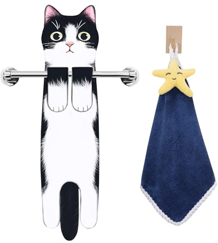 HTTDSLF Lustige Katzen Handtücher, Küche Badezimmer Kawaii Deko Handtuch, Für Einweihungsgeschenk Geburtstagsgeschenk, Geschenke für Frauen Männer Katzenliebhaber, weich & saugstark
