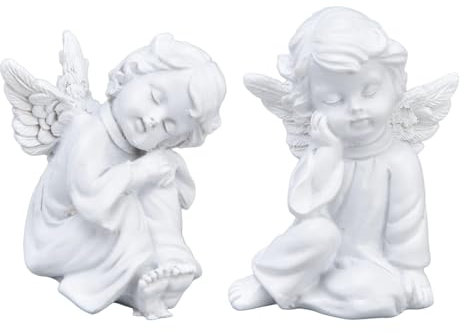Cherub Statue, 2.2×2.4in Resin Cherubs White Angel Statue Figurine Garden Sleeping Cherub Sculpture for Indoor Outdoor Home Decoration (#3)