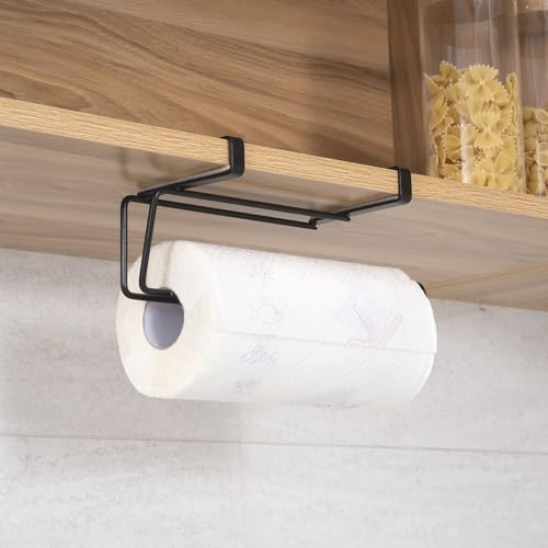 T.R.Sani. Black Paper Towel Holder Under Cabinet, Over The Cabinet Door Paper Towel Holder, Hanging Paper Towel Holders for Cabinets Under 0.82 - Stainless Steel | Hanging Paper Towel Holders for Cabinets Under 0.82, 304 Stainless Steel, 1 Pack