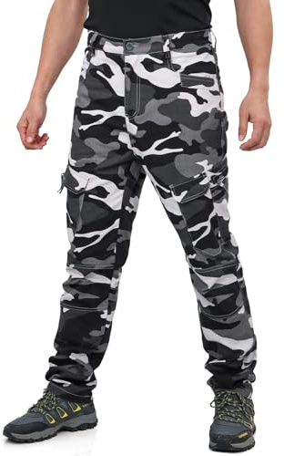 LY4U Herren Cargo Arbeitshose Baumwolle Camouflage Casual Outdoor Hose - Loose Fit Camping Wanderbekleidung mit 10 Taschen