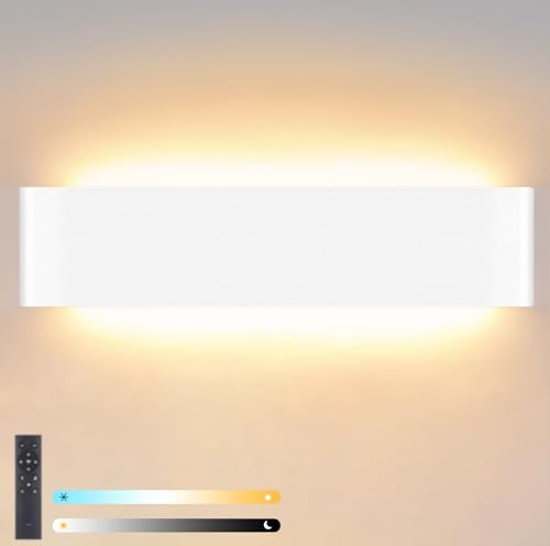 Lightsjoy 28W LED Wandleuchte Dimmbar Innen Wandlampe Fernbedienung Weiß | 40CM, 2700K-6500K Warm/Kalt/Neutralweiß, moderne Wandlampe, Up and Down Leuchte, für Treppenhaus Wohnzimmer Schlafzimmer Flur