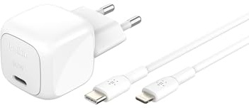 Belkin BoostCharge kompaktes Ladegerät, 30 W, für Reisen, USB-C Power Delivery zum Schnellladen für die Apple iPhone Serie 16. 15, 14, 13, 12, iPad, AirPods – Weiß