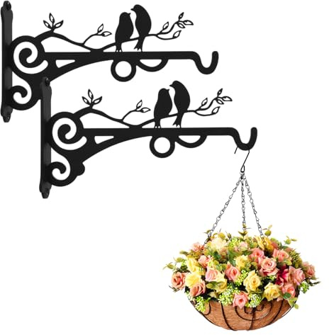 2 Pcs Hanging Basket Bracket, 8 Inch Heavy Duty Hanging Bracket for Outdoor | Plant Hanger Wall Hooks, Iron Plant Hanger, Metal Plant Hangers Outdoor, for Garden, Planter, Bird Feeder, Wind Chimes