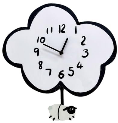 Orologio da parete silenzioso da appendere con movimento silenzioso e pendoli a forma di pecora, decorazione per camera da letto, a forma di nuvole, per bambini