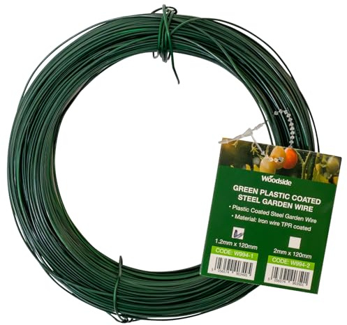 Woodside Green Plastic Coated Steel Garden Wire 1.2mm x 120m – Flexible Twist Tie for Garden, Home & Craft Projects, Rust-Resistant, Easy-to-Cut