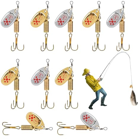 Spinner -appât - 10 Hard Metal Spinner Baits | Cuillère en métal Dur pour la pêche à la Truite et Basses en Acier à Haute teneur en Carbone