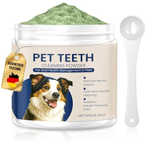 Polvere Dentifricia per Animali 120g, Polvere Dentale per Cani, Rinfrescante per L'Alito del Cane, rimozione della placca, tartaro, prodotti per la cura dei denti