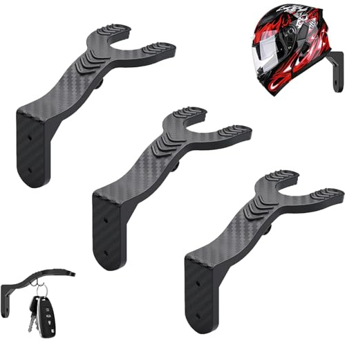 SIXHAOBU 3 pezzi supporto da parete per casco da bicicletta con gancio,Appendere il Casco da Moto e Chiavi alla Parete, per appendere chiavi e casco da moto Nero