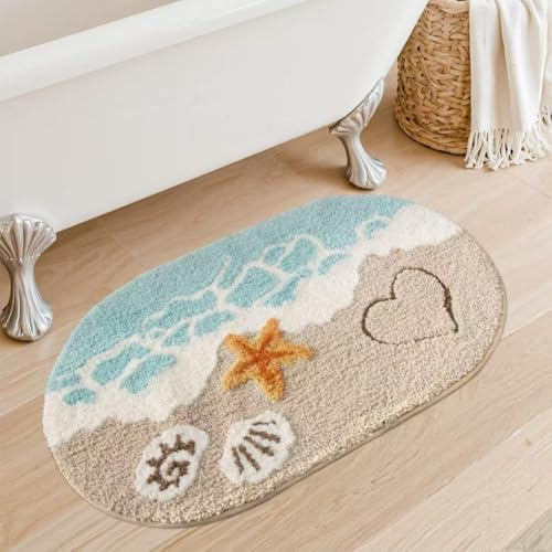 Tappeto da bagno antiscivolo, morbido e super assorbente per bagno, cucina e ingresso | Decorazione da spiaggia ad asciugatura rapida con motivo stella marina (taglia S)