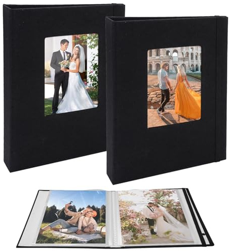 2 Pack Fotoalbum Einsteckalbum 13x18, Fotoalben Klein 26 Seiten mit 52 Fotos, Foto Einsteckalbum 13x18, Photo Album, Fotoalbum Zum Einstecken, Leinen Fotoalbums für Hochzeit Familie (Schwarz)