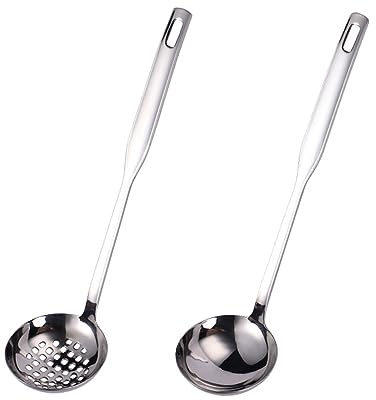 Ciieeo 2 pièces Louche Inox avec Long Manche Cuillère à Soupe Résistante Chaleur Écumoire pour Filtrer pour Cuisine Maison et Restaurant