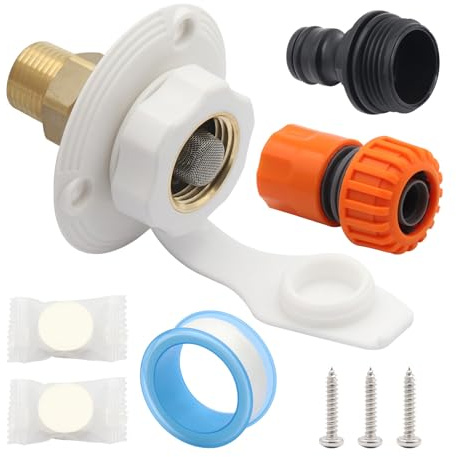 IEEDFJKK Prise d'eau pour camping-car avec clapet anti-retour et connecteur, remplissage d'eau durable et compatible, Blanc