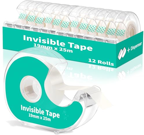 Invisible Clear Tape Bulk with Dispenser,12 Pack Transparent Tapes Frosted Writable, Bulk Tape Rolls 7/10 X 1000 Inches School Home Office Supplies for Gift Paper Wrapping, Art Craft, Labeling